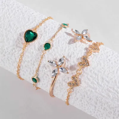 Vintage Flower Design Heart Shaped Bracelet ( 4 Pcs )